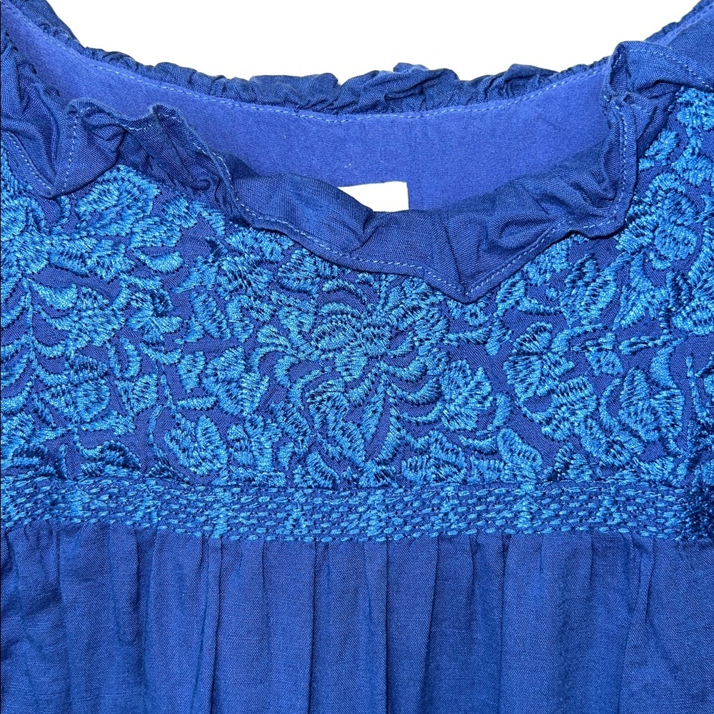 J. Marie Woven Embroidered Ruffled Cap Sleeve Top Size L In Cobalt Blue - Picture 5 of 12